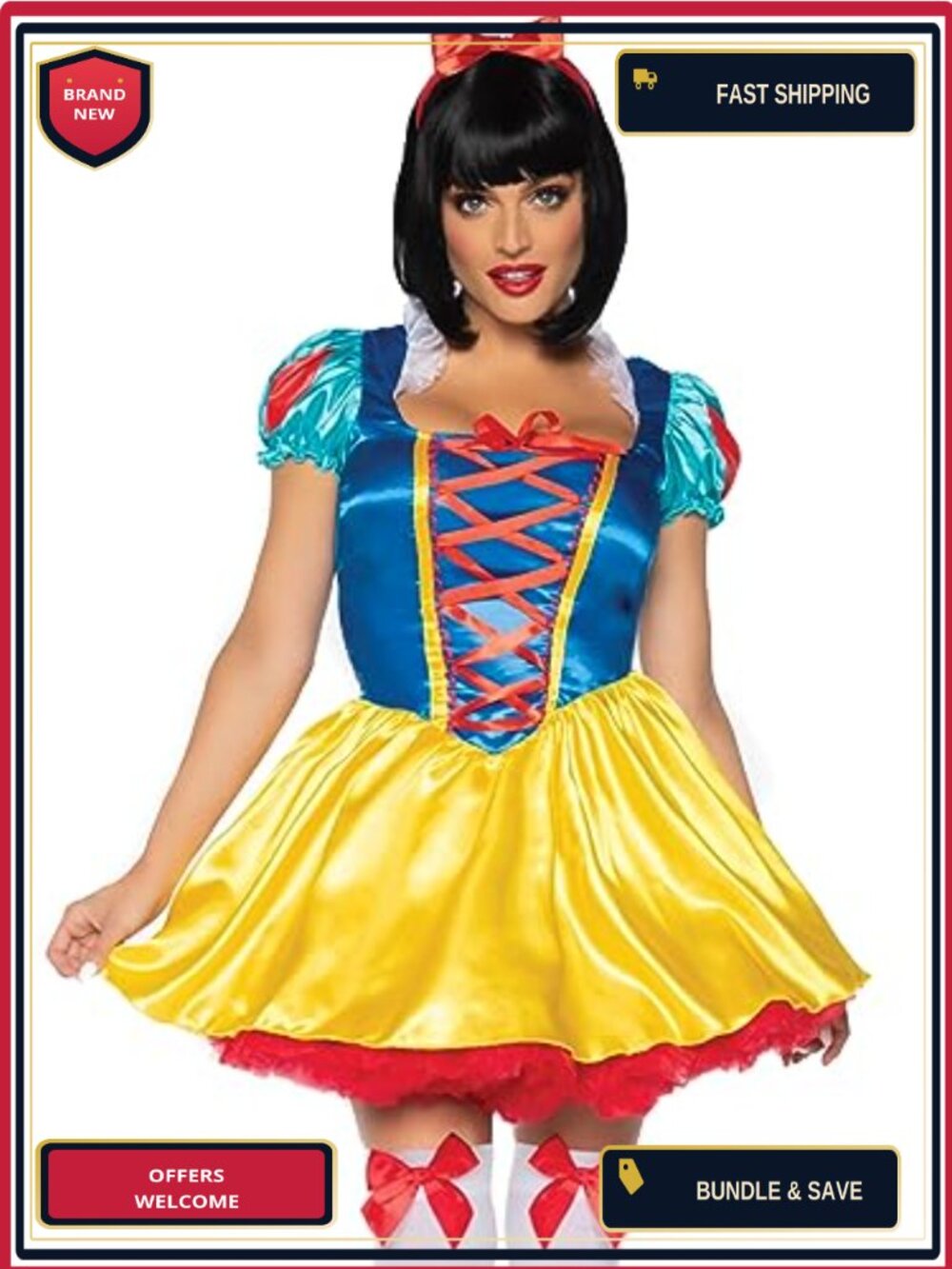 Leg Avenue Fairytale Snow White Costume Satin Dress Headband